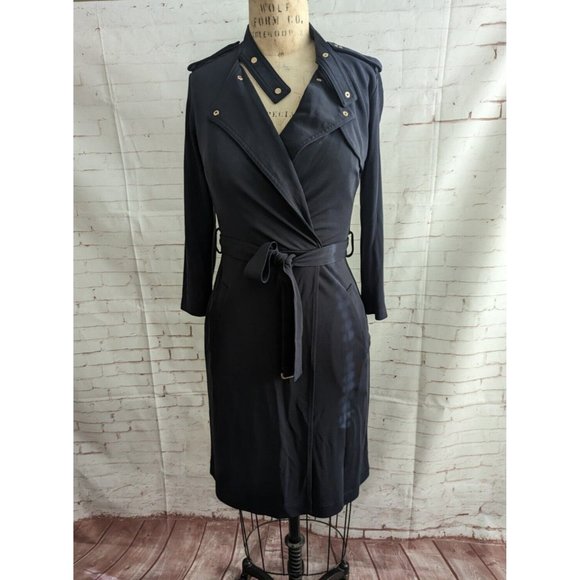 Ann Taylor Dresses & Skirts - Ann Taylor Womens Dress Size 0 XS Trench Military Inspired Faux Wrap Black Navy